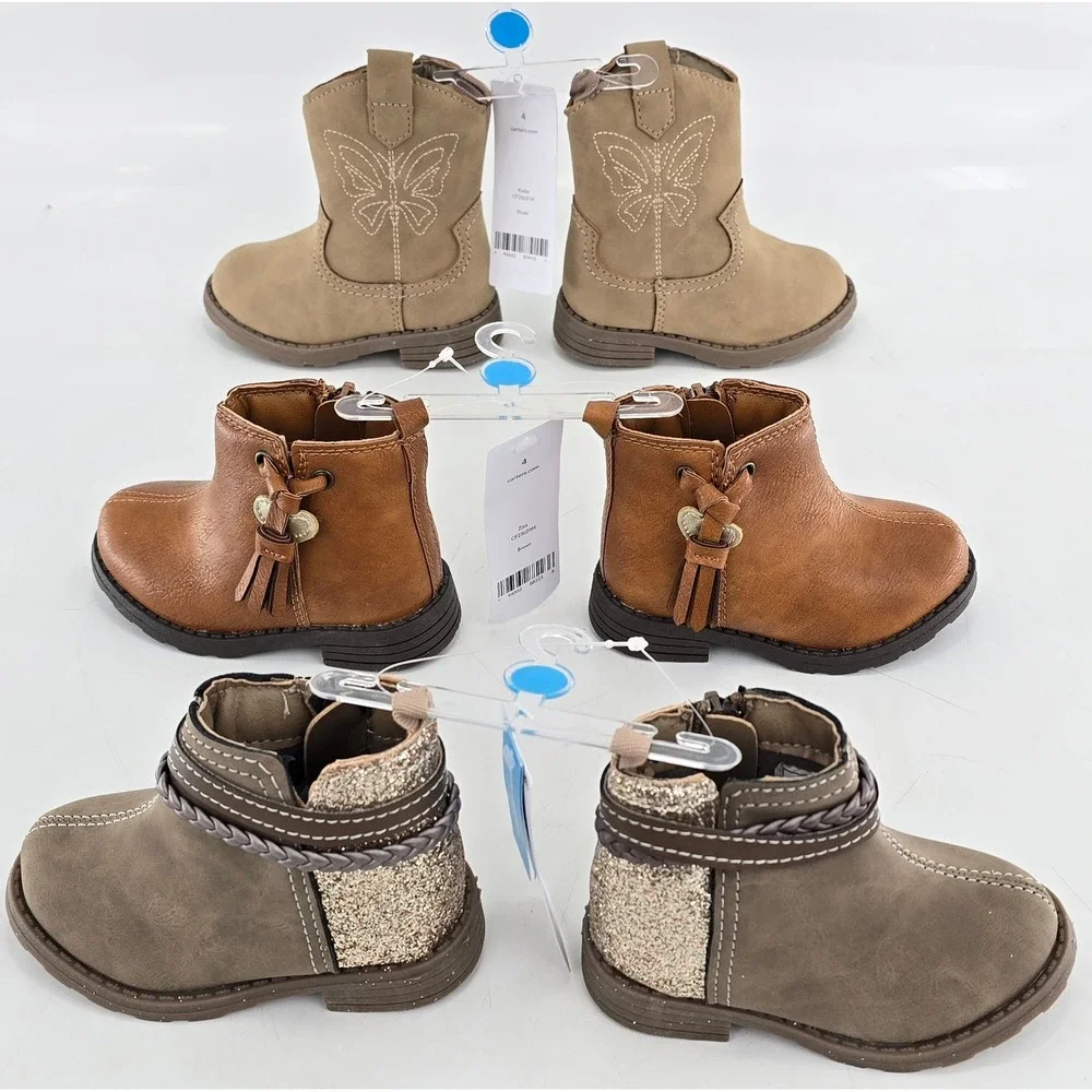Carter's Ankle Boots Toddler Girls Size 4 Khaki Brown Taupe Variety Pack - NEW